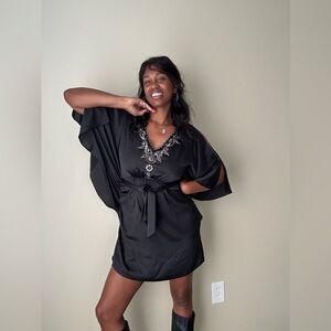 White House Black Market Black Embellished Butterfly Sleeve Dress Size S